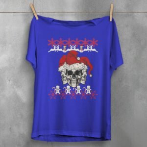 santa skeletons christmas snowfalls joyful season gothic skeleton t-shirt design, variation 3