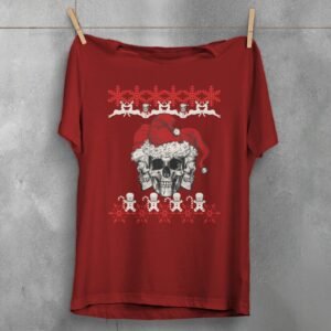 santa skeletons christmas snowfalls joyful season gothic skeleton t-shirt design, variation 4