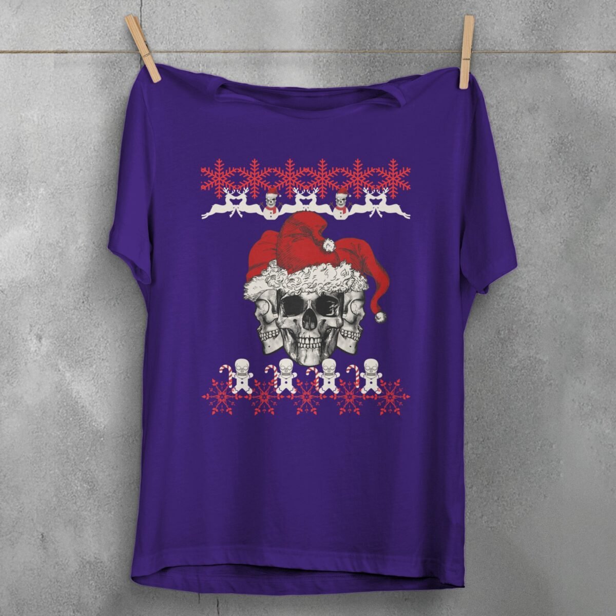 santa skeletons christmas snowfalls joyful season gothic skeleton t-shirt design, variation 5