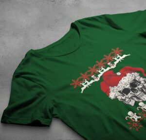 santa skeletons christmas snowfalls joyful season gothic skeleton t-shirt design, variation 6