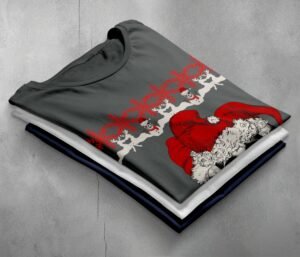 santa skeletons christmas snowfalls joyful season gothic skeleton t-shirt design, variation 7