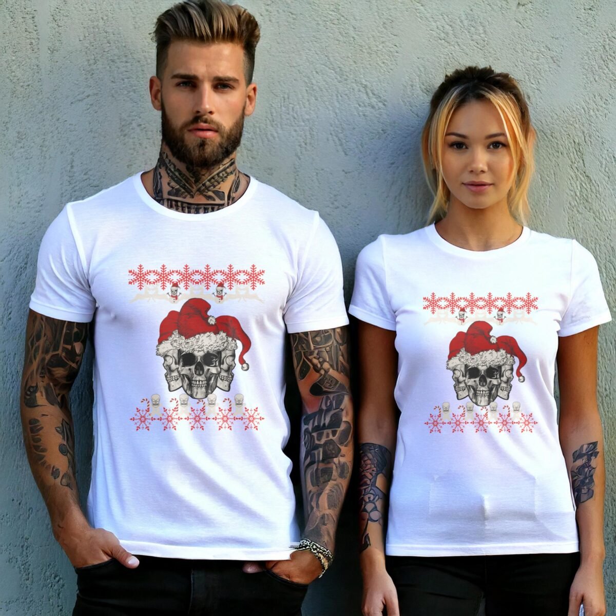 santa skeletons christmas snowfalls joyful season gothic skeleton t-shirt design, variation 9