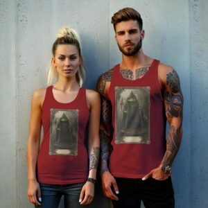 serene mystical frog wizard detailed tarot card tank top design, variation 8