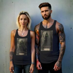 serene mystical frog wizard detailed tarot card tank top design, variation 9