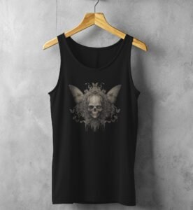 serene skeleton surrounded butterflies calm skull beauty tank design, variation 1