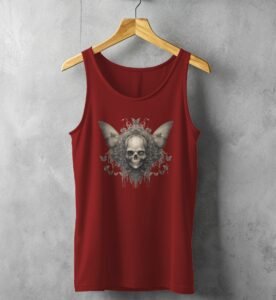 serene skeleton surrounded butterflies calm skull beauty tank design, variation 3