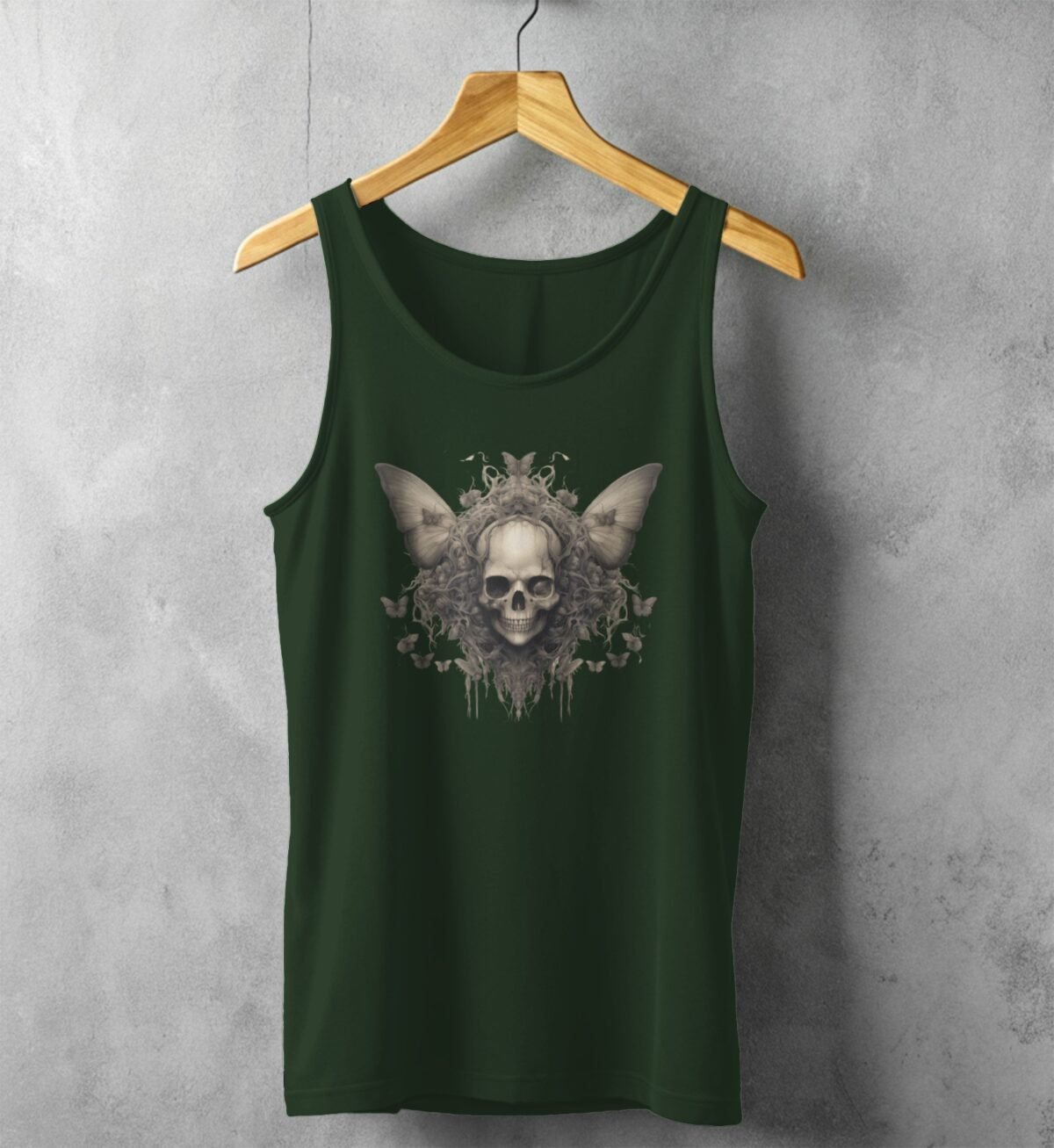 serene skeleton surrounded butterflies calm skull beauty tank design, variation 5