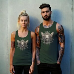 serene skeleton surrounded butterflies calm skull beauty tank design, variation 6