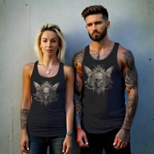 serene skeleton surrounded butterflies calm skull beauty tank design, variation 9