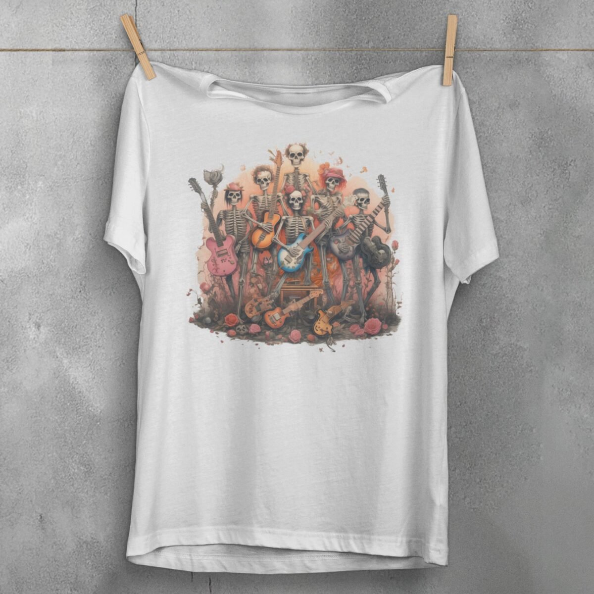 Skeleton band plays on in a beautiful rose garden T-shirt - 2