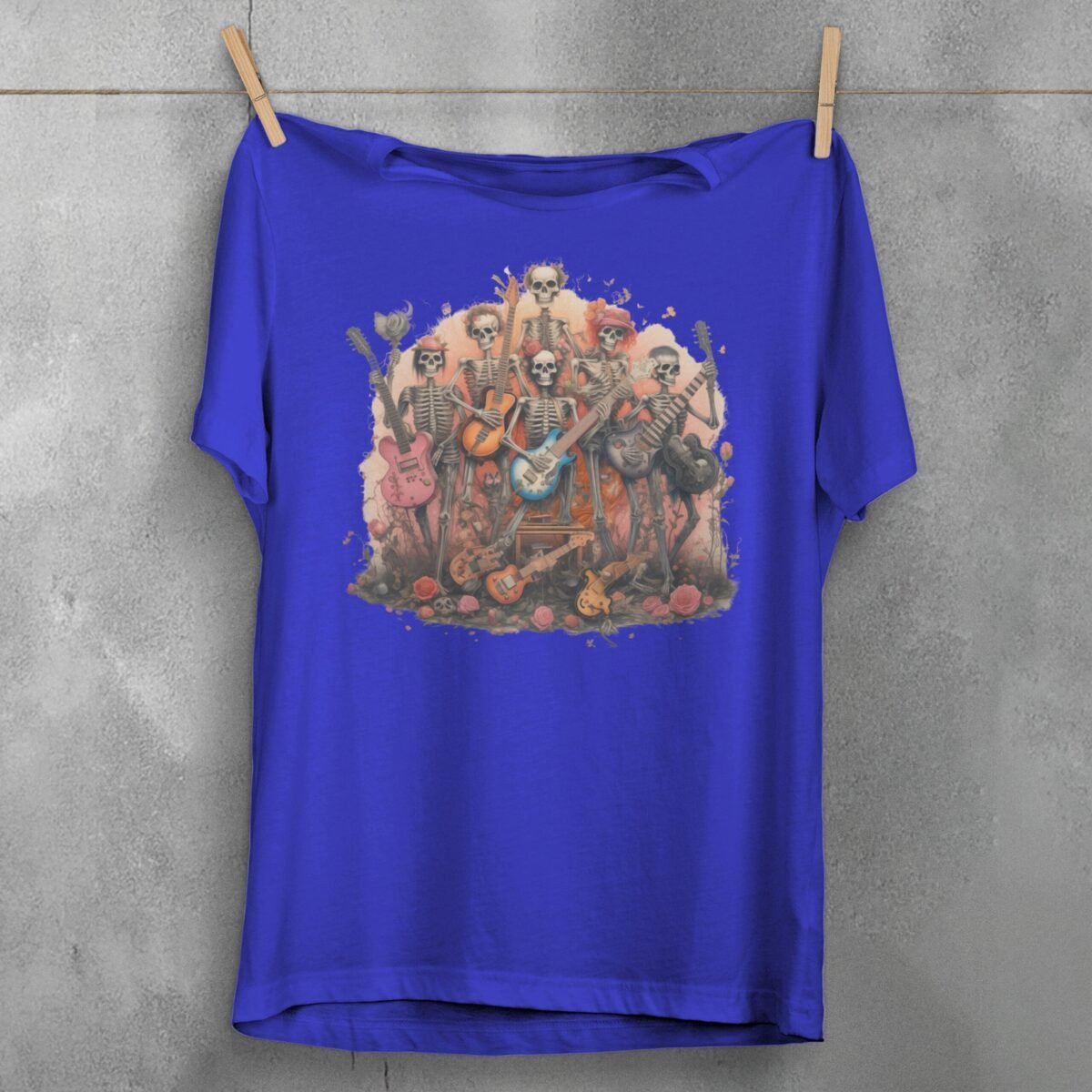 Skeleton band plays on in a beautiful rose garden T-shirt - 3