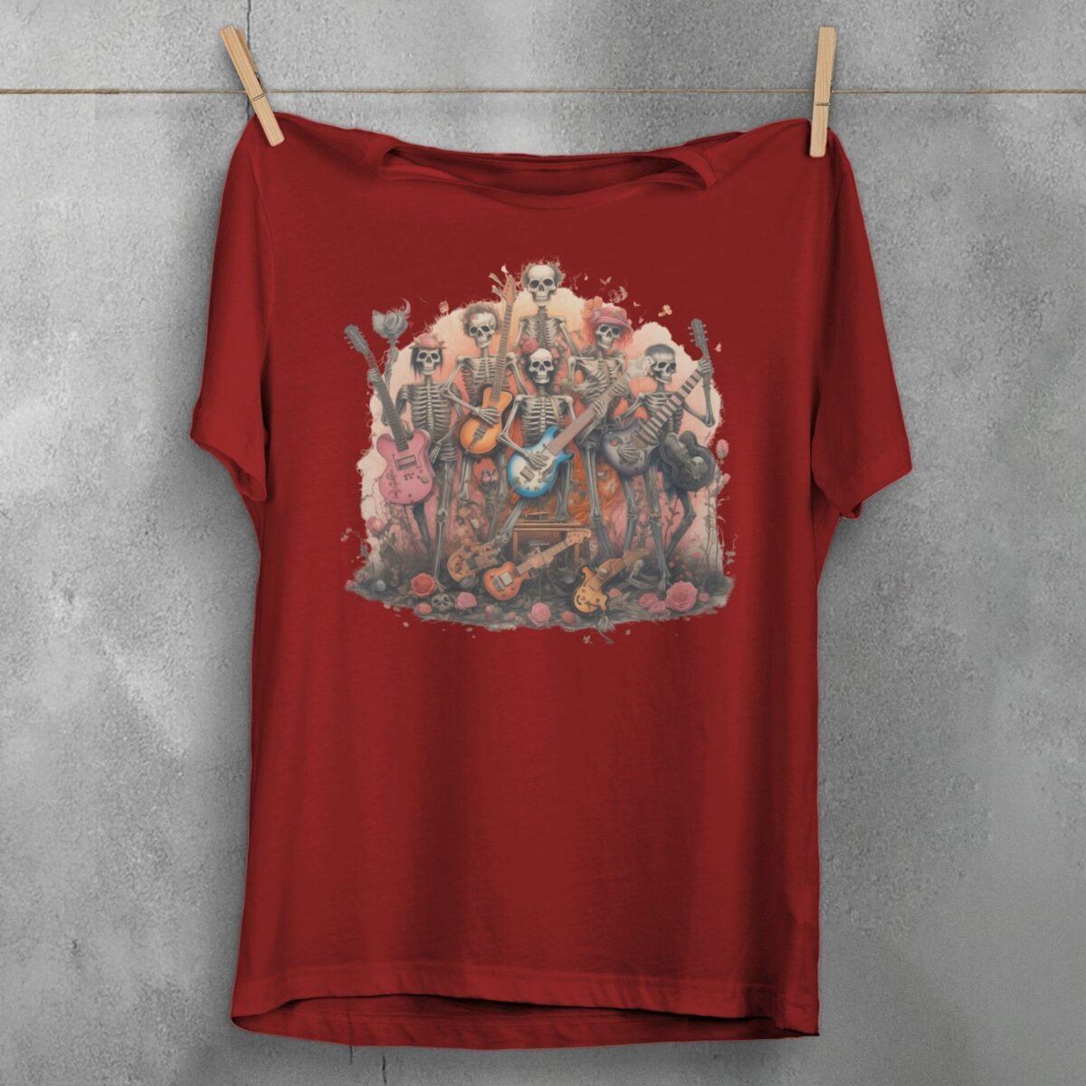 Skeleton band plays on in a beautiful rose garden T-shirt - 4
