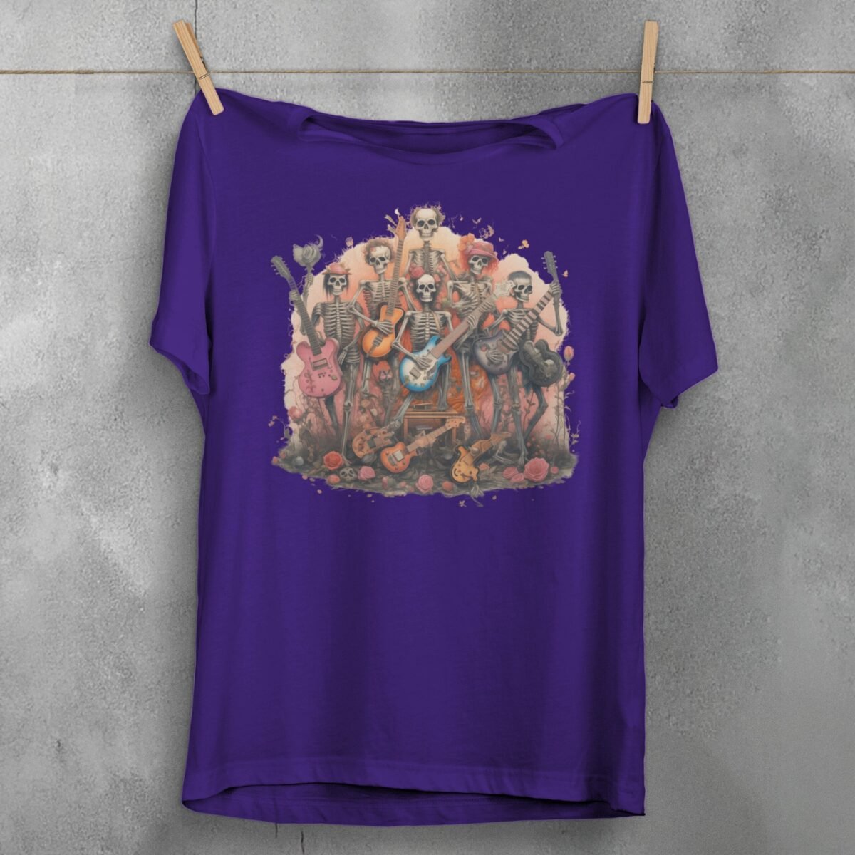 Skeleton band plays on in a beautiful rose garden T-shirt - 5