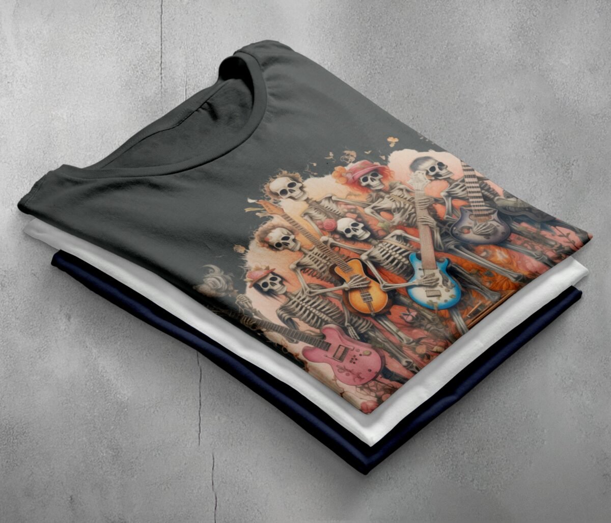 Skeleton band plays on in a beautiful rose garden T-shirt - 7