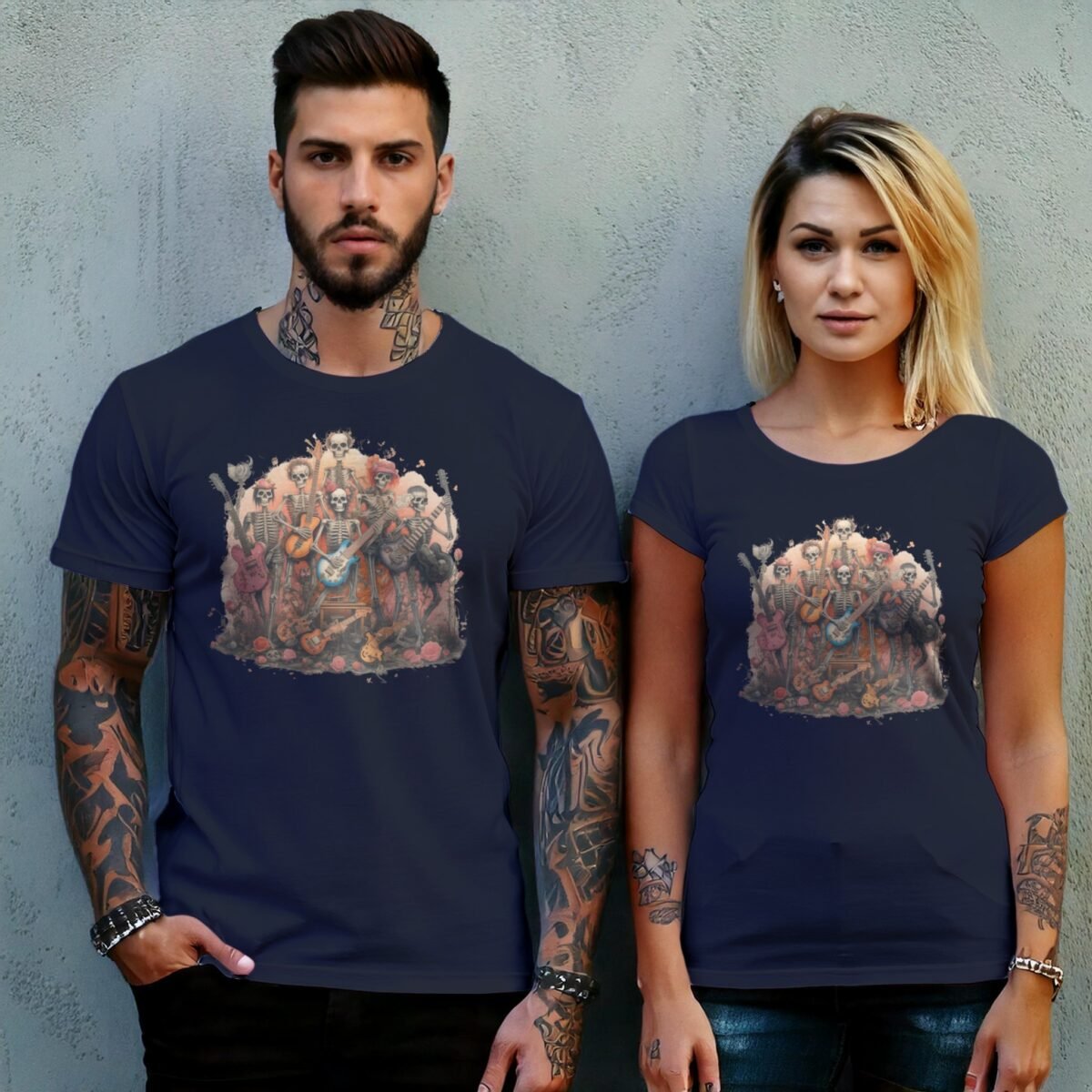 Skeleton band plays on in a beautiful rose garden T-shirt - 8