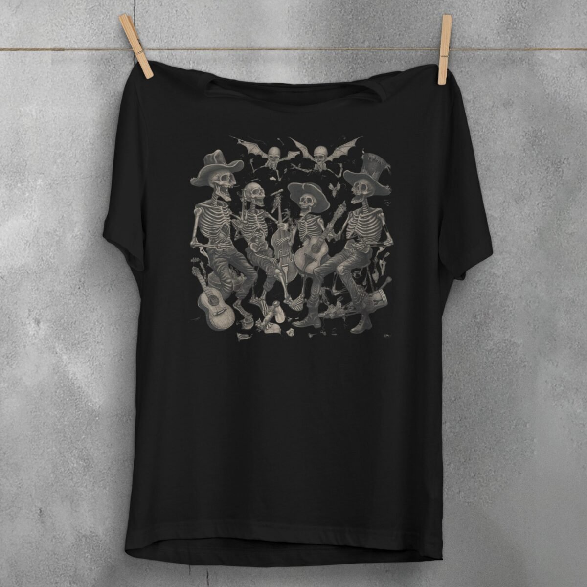 Skeleton band serenade after midnight skeleton gothic musician t-shirt - 1