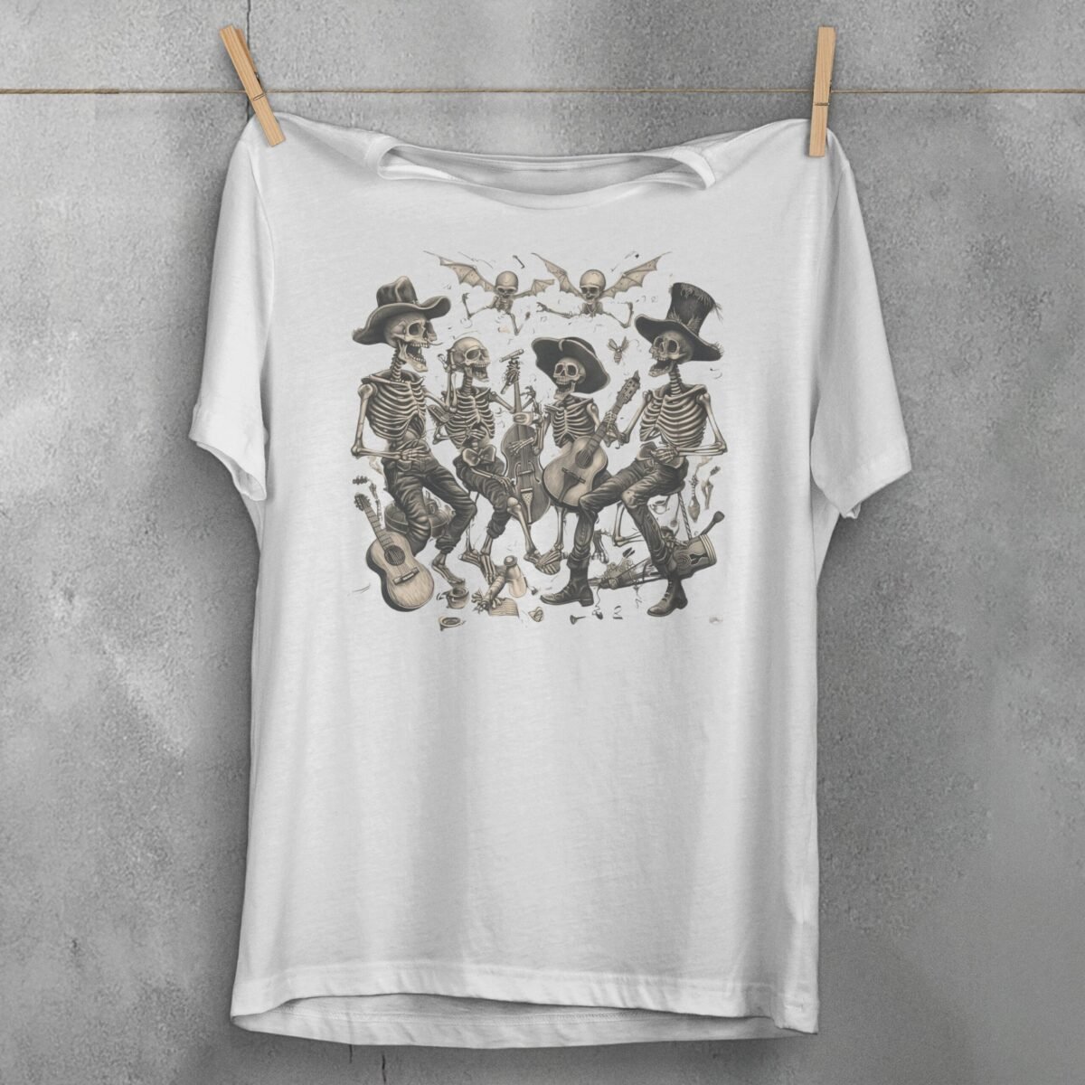 Skeleton band serenade after midnight skeleton gothic musician t-shirt - 2