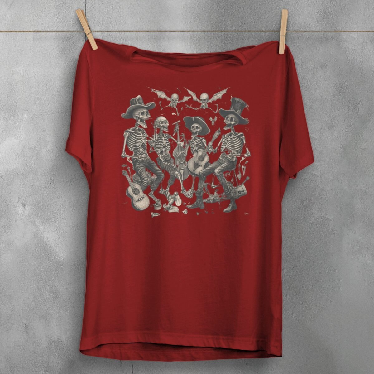 Skeleton band serenade after midnight skeleton gothic musician t-shirt - 4