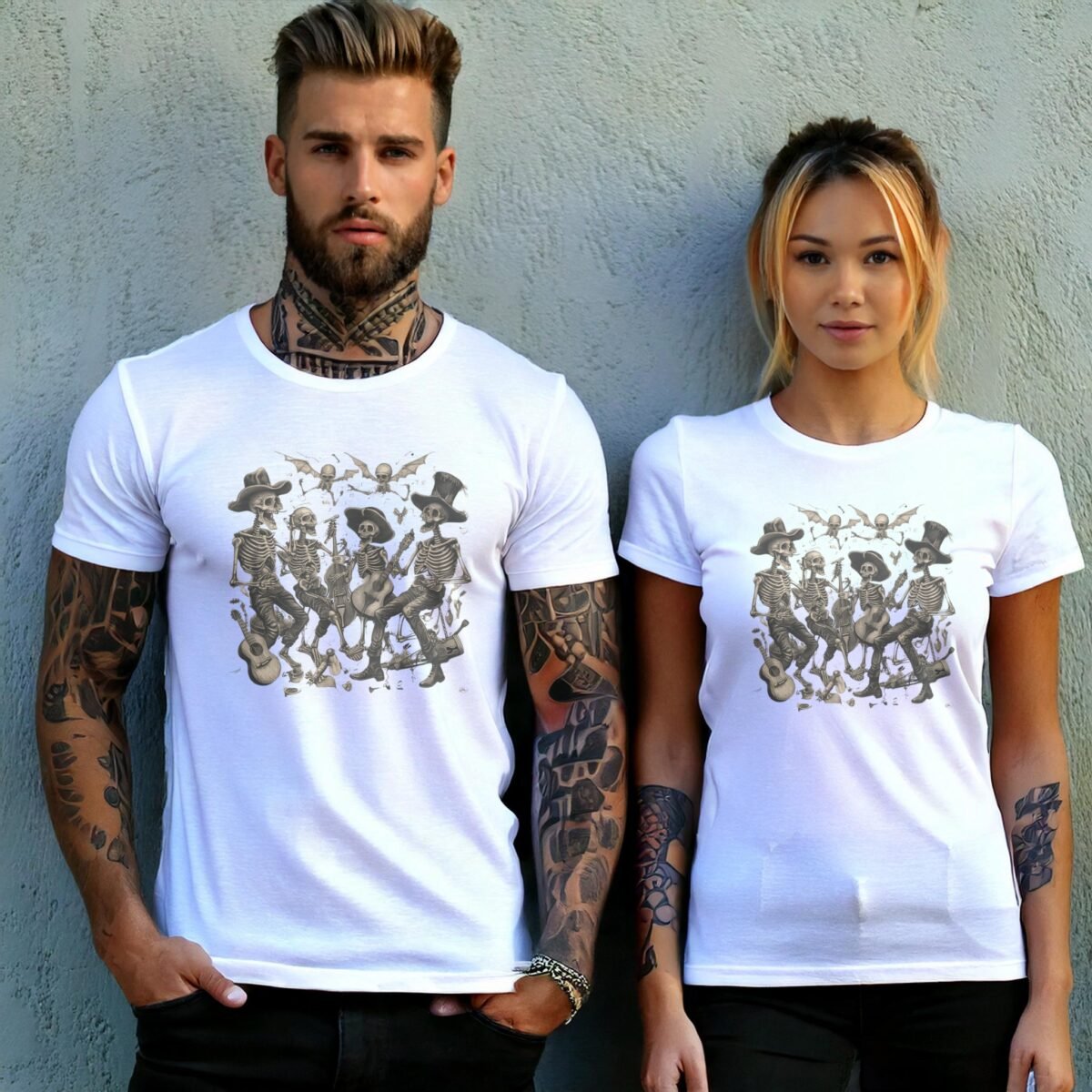 Skeleton band serenade after midnight skeleton gothic musician t-shirt - 9