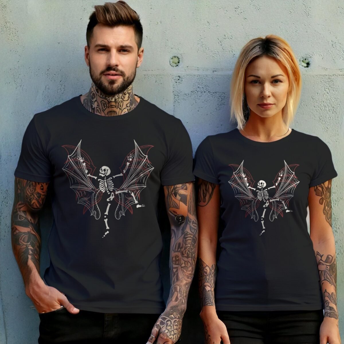 Skeleton with Bat Wings Gothic Style Death Art T-Shirt - 10