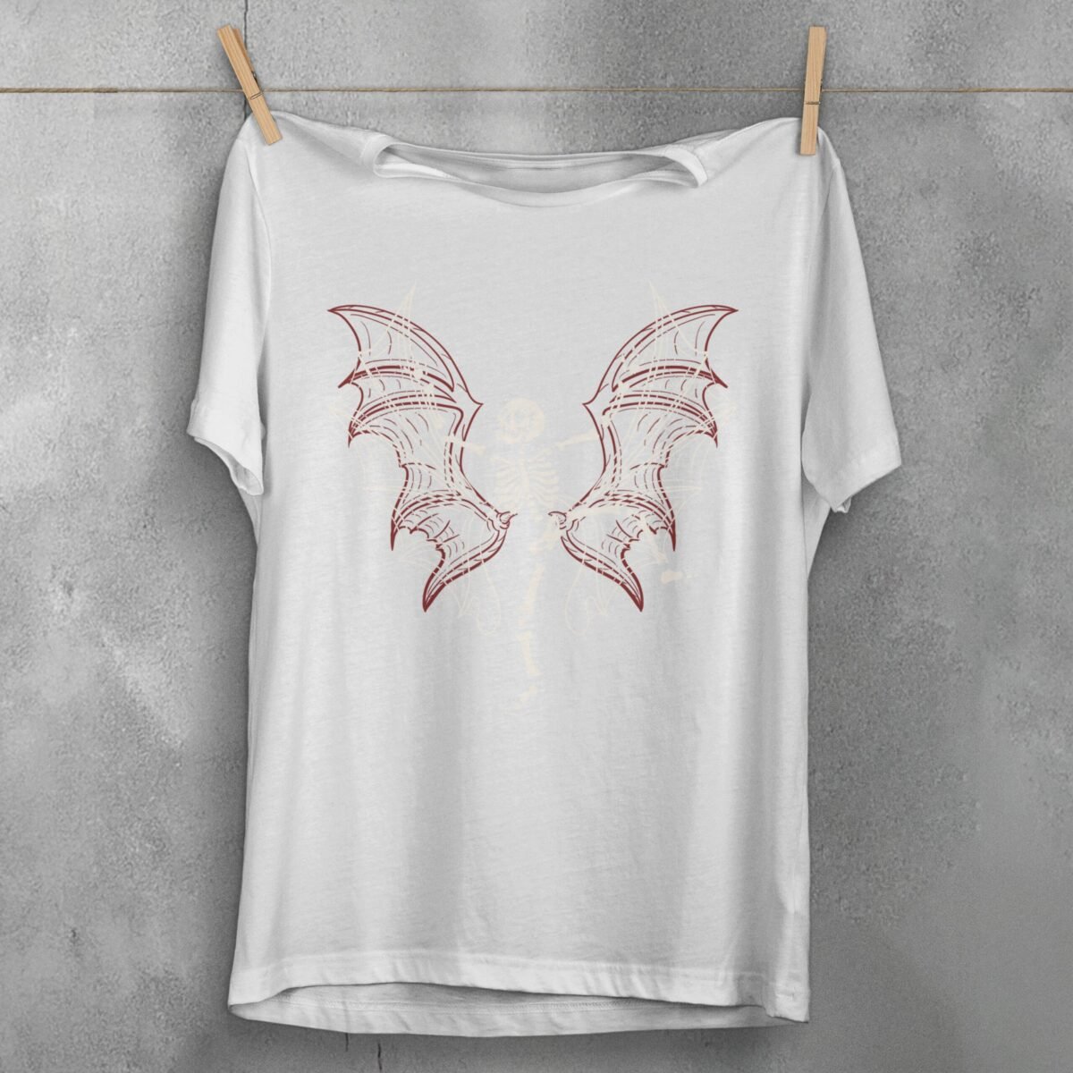 Skeleton with Bat Wings Gothic Style Death Art T-Shirt - 2