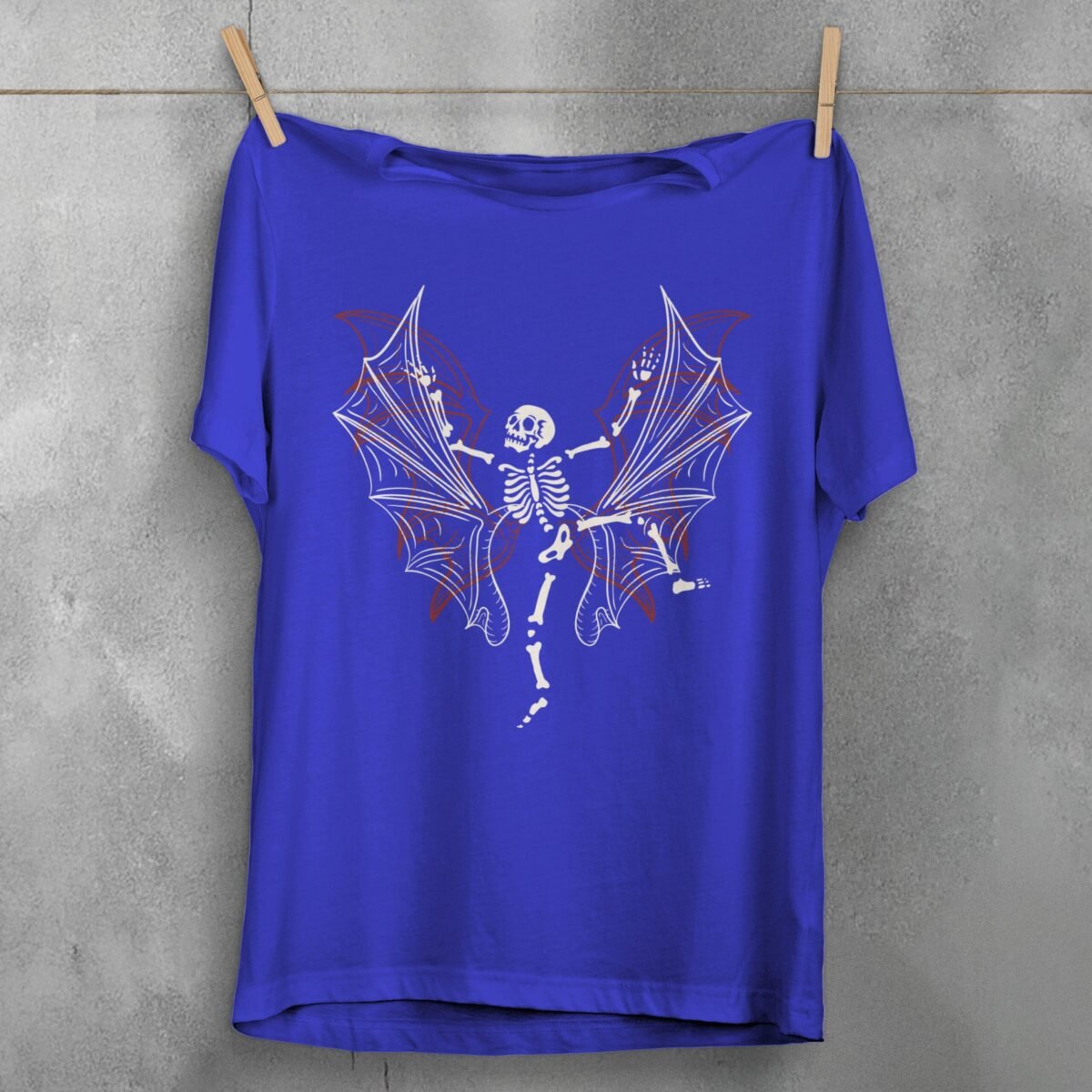 Skeleton with Bat Wings Gothic Style Death Art T-Shirt - 3
