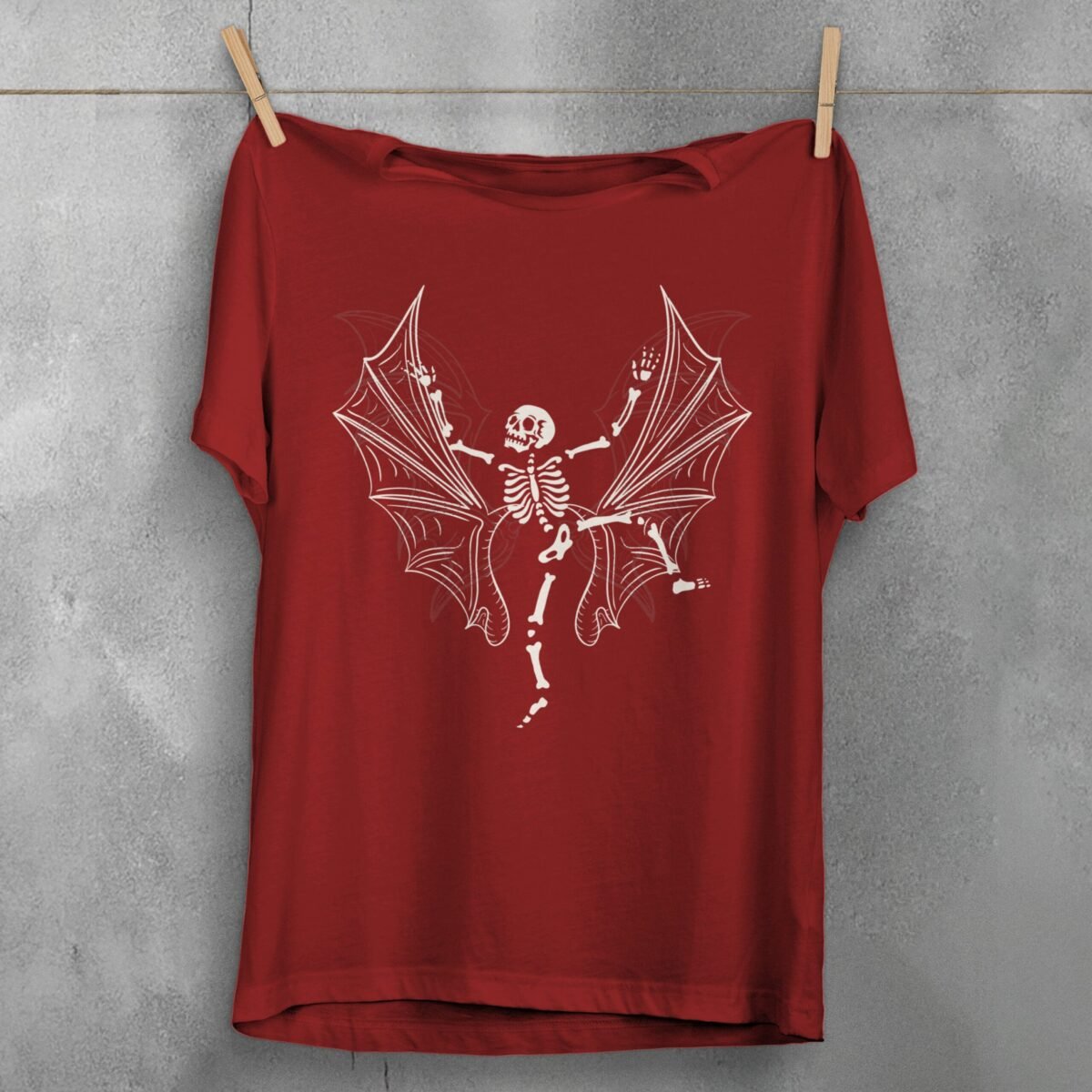 Skeleton with Bat Wings Gothic Style Death Art T-Shirt - 4