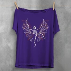 Skeleton with Bat Wings Gothic Style Death Art T-Shirt - 5