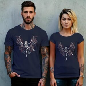 Skeleton with Bat Wings Gothic Style Death Art T-Shirt - 8