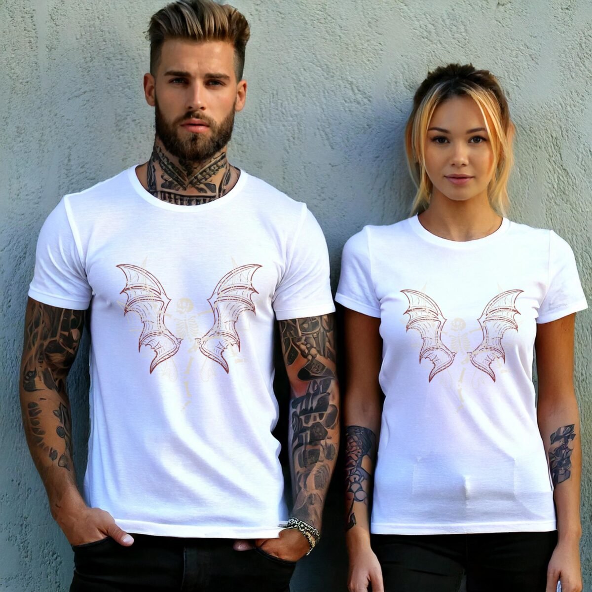 Skeleton with Bat Wings Gothic Style Death Art T-Shirt - 9