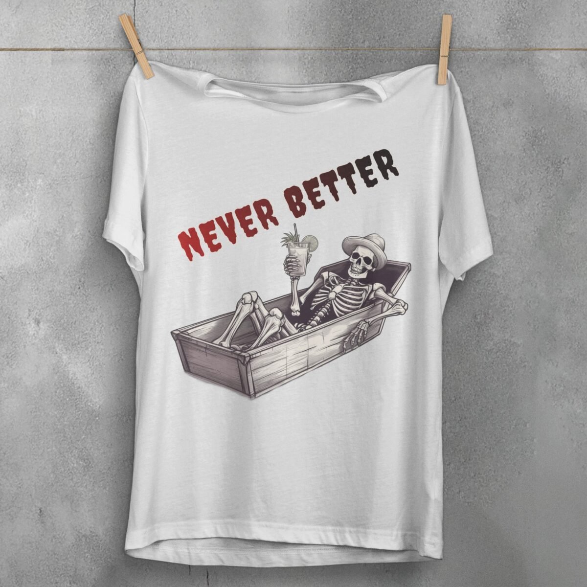 skeleton chilling coffin cocktail summer vibe t-shirt design, variation 2