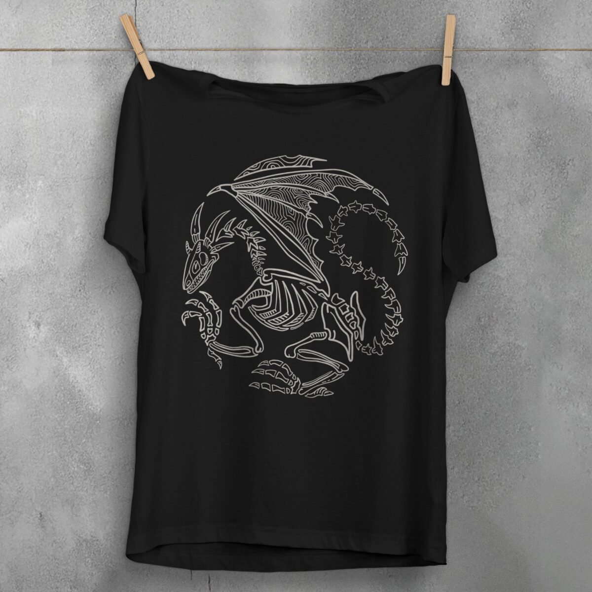 skeleton dragon bone spirit ancient mythic dark art t-shirt design, variation 1