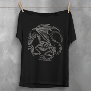 skeleton dragon bone spirit ancient mythic dark art t-shirt design, variation 1