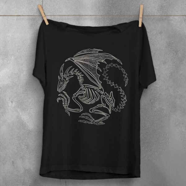 skeleton dragon bone spirit ancient mythic dark art t-shirt design, variation 1