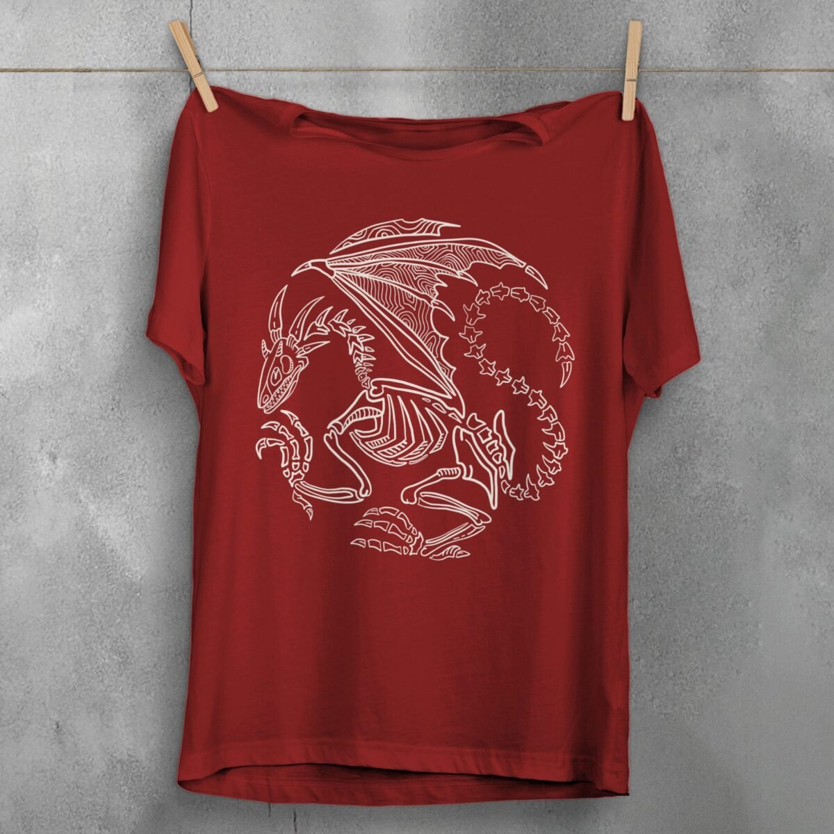 skeleton dragon bone spirit ancient mythic dark art t-shirt design, variation 4