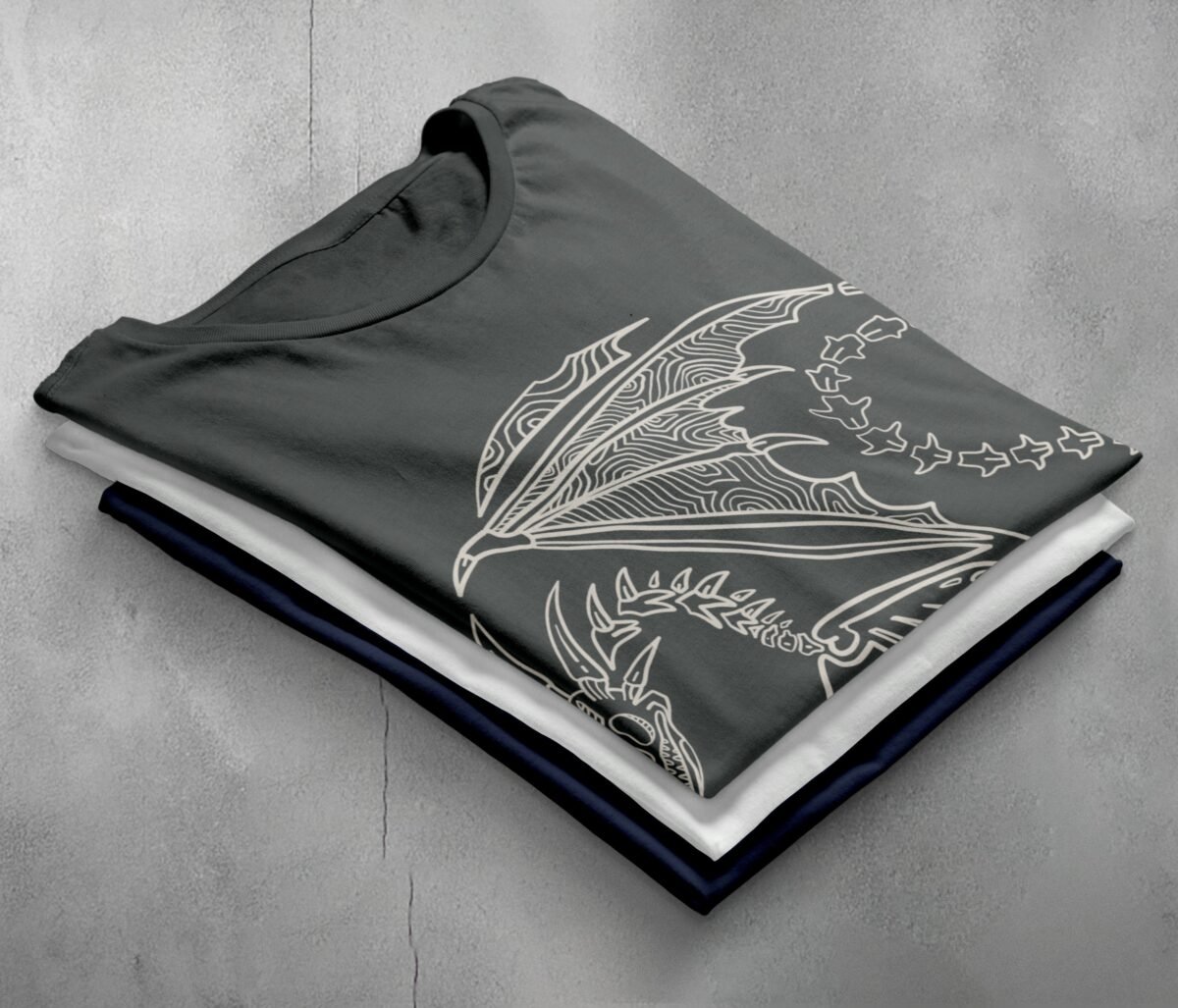skeleton dragon bone spirit ancient mythic dark art t-shirt design, variation 7