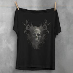Skeleton emerging nature dark forest style graphic design t-shirt - 1