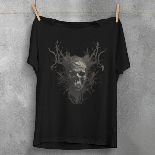 Skeleton emerging nature dark forest style graphic design t-shirt - 1