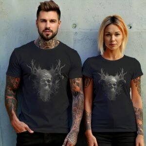 Skeleton emerging nature dark forest style graphic design t-shirt - 10