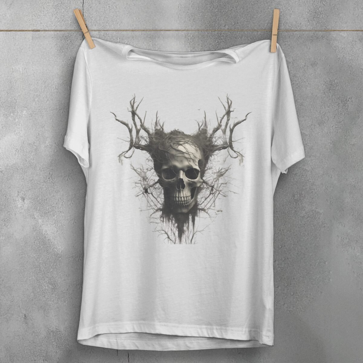 Skeleton emerging nature dark forest style graphic design t-shirt - 2