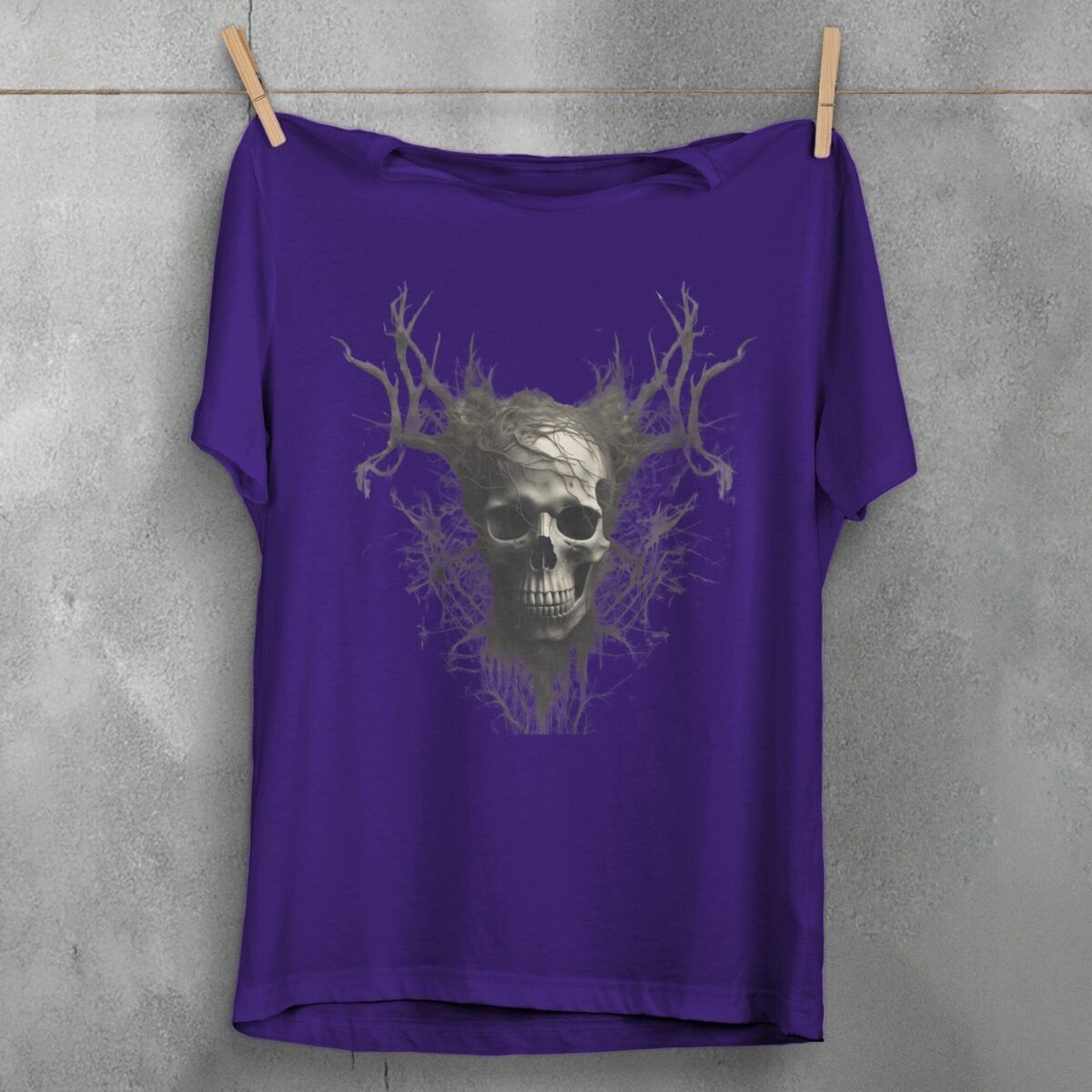 Skeleton emerging nature dark forest style graphic design t-shirt - 5
