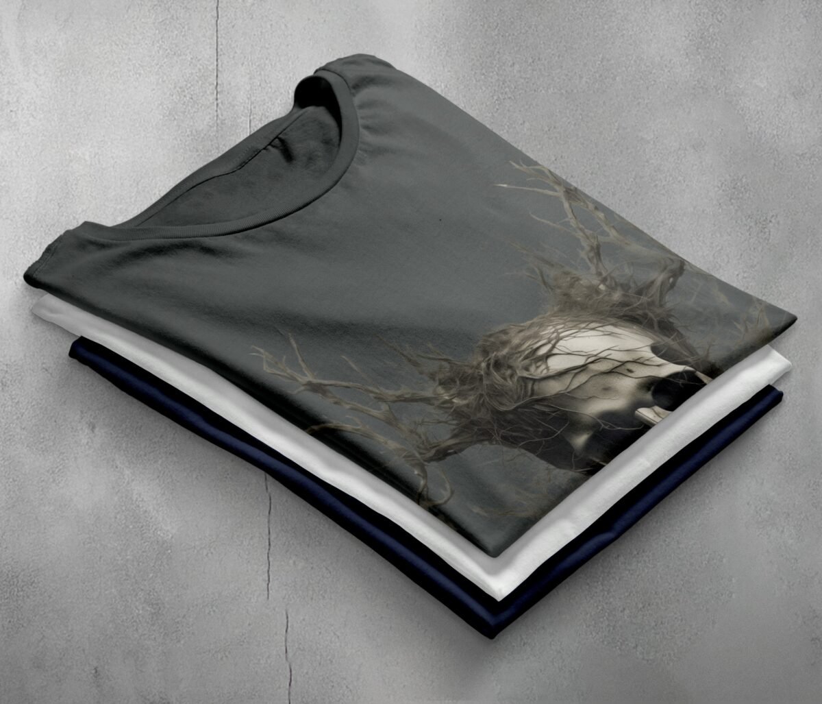 Skeleton emerging nature dark forest style graphic design t-shirt - 7