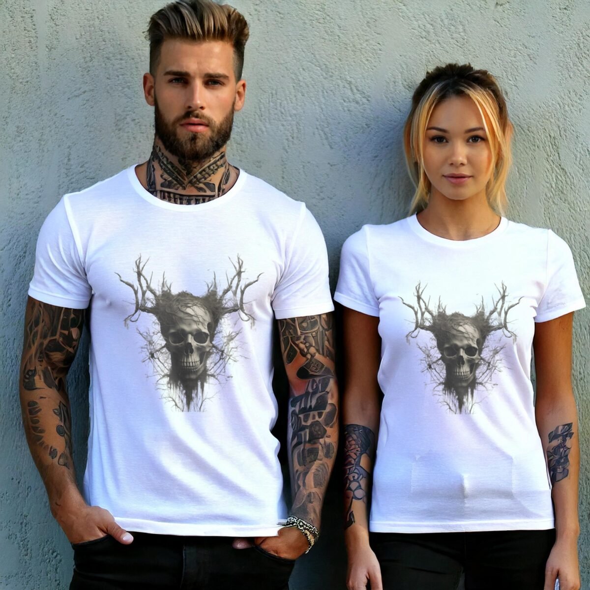 Skeleton emerging nature dark forest style graphic design t-shirt - 9