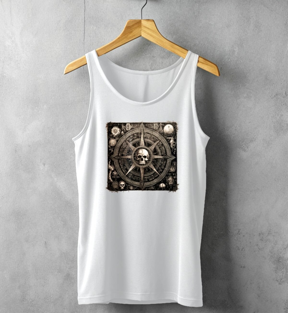 skeleton grim stars mystical navigation vintage grimoire design tank design, variation 4