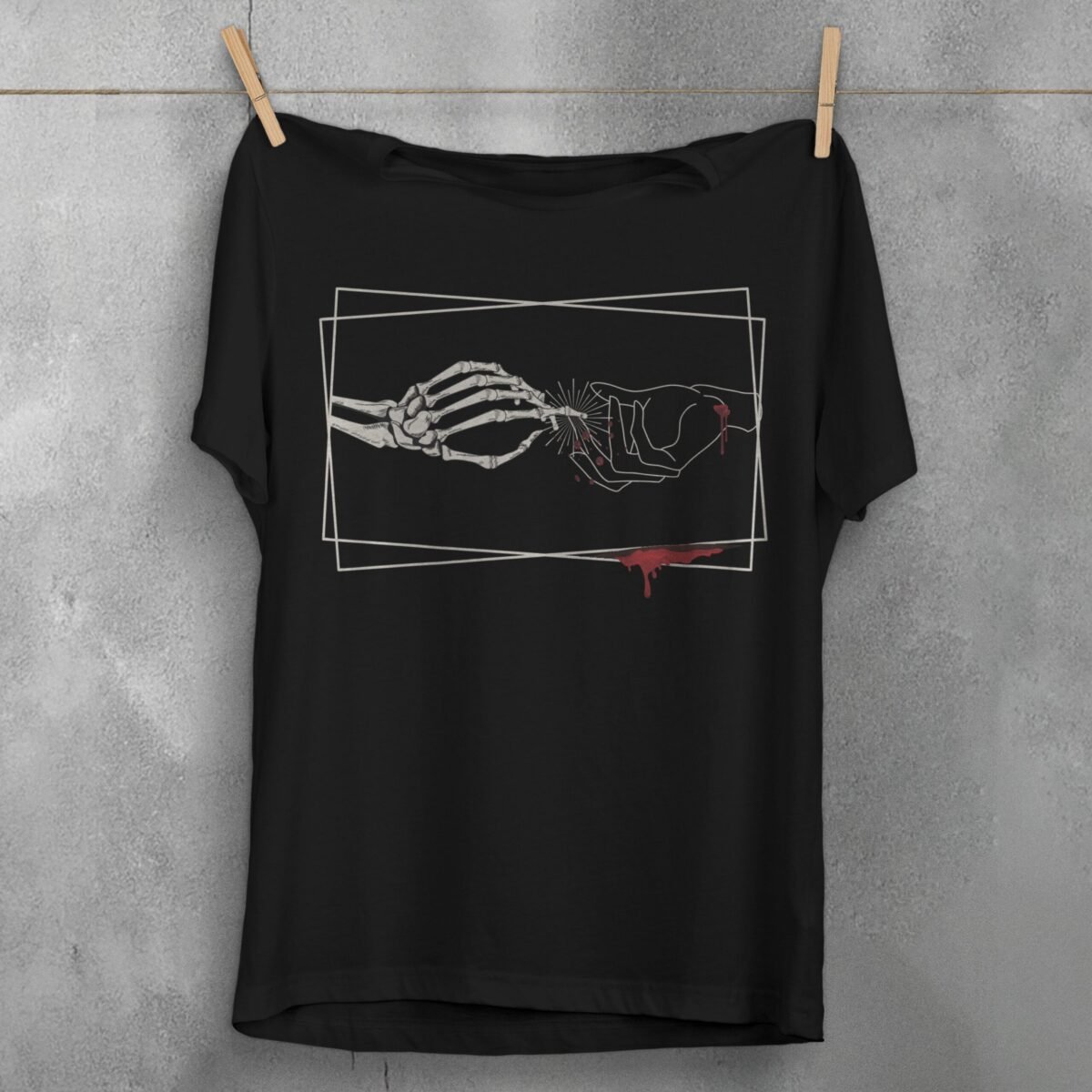 skeleton hand exchange piercing blood gothic pagan witchy t-shirt design, variation 1