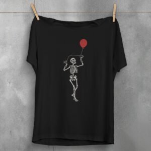 Skeleton with red balloon joy to life gothic t-shirt - 1