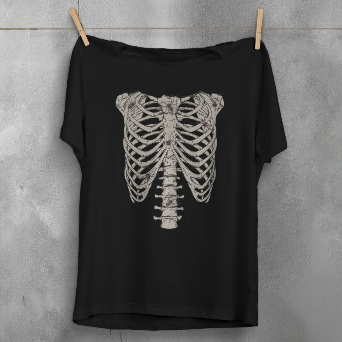 skeleton spiders eerie crawl gothic wiccan creepy cute t-shirt design, variation 1