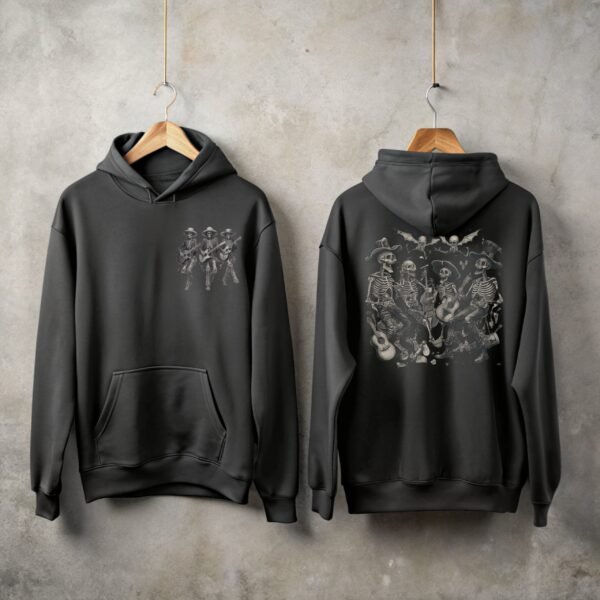 Skeletons band a haunting melody for spooky dark hoodie - 1