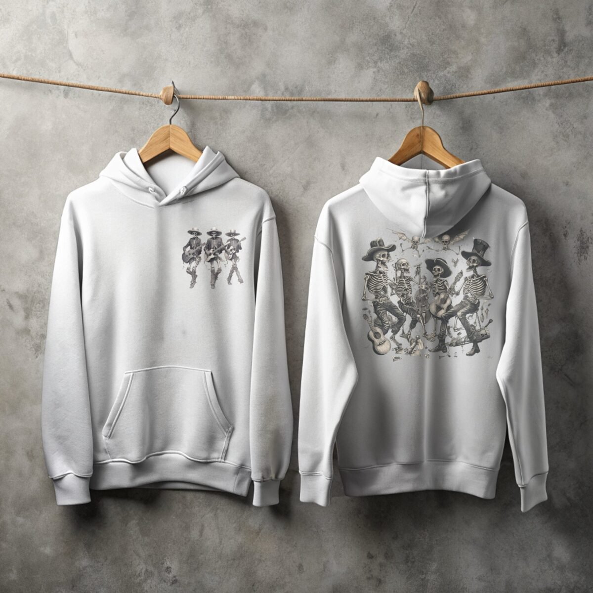 Skeletons band a haunting melody for spooky dark hoodie - 2