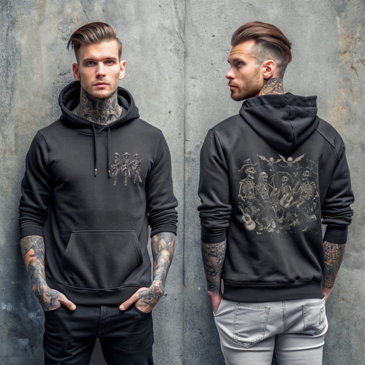 Skeletons band a haunting melody for spooky dark hoodie - 3